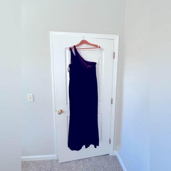 David’s Bridal Red Velvet One Shoulder Dress - Picture 1 of 8